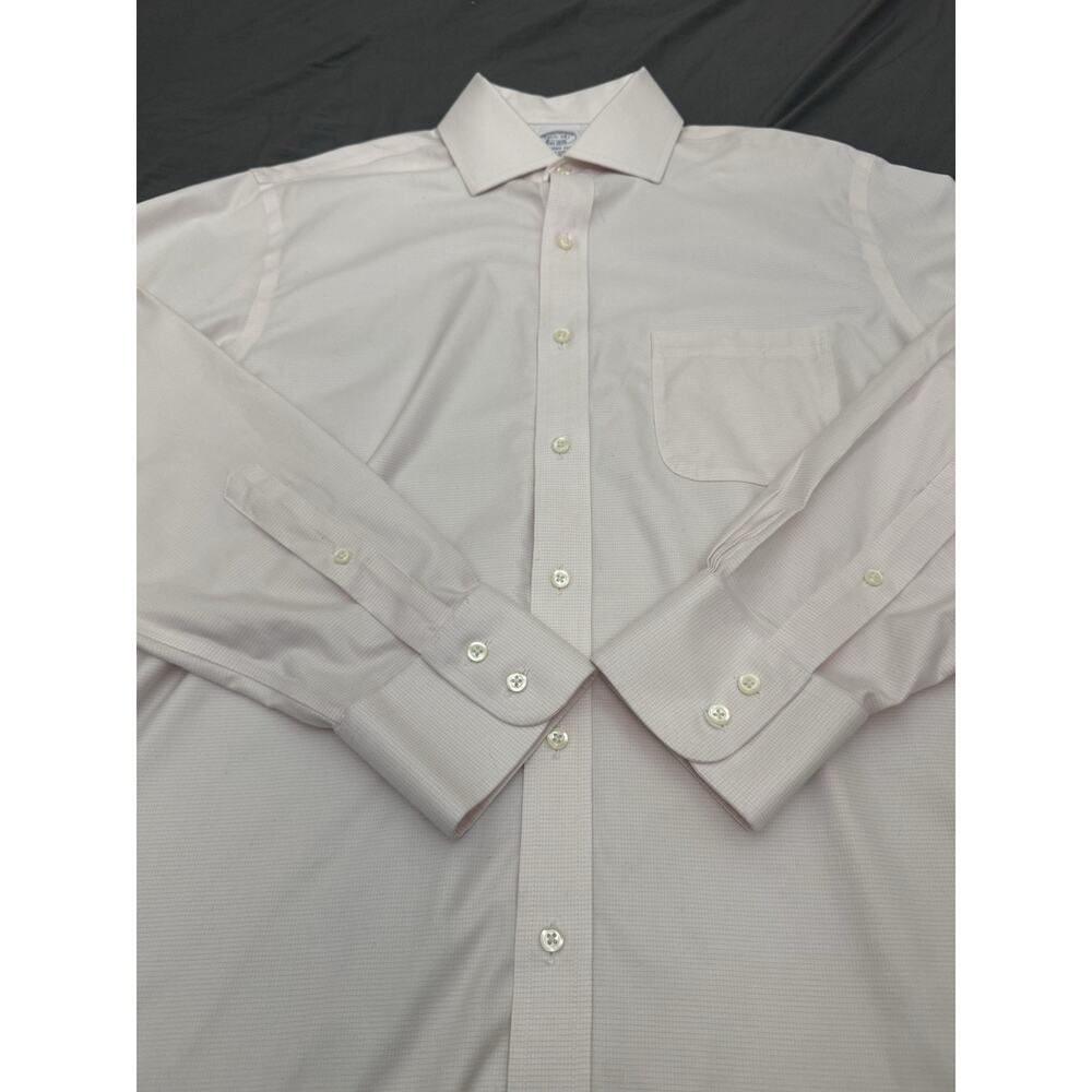 Brooks Brothers Regent Fit Dress Shirt Mens 15.5 Off White Pink Micro Check - Picture 10 of 12